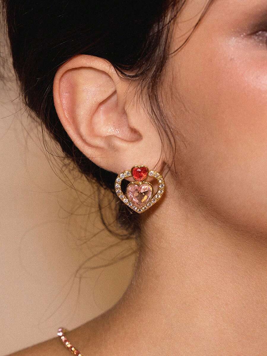 Glisma أقراط أنيقة على شكل قلب من الزركونيا، أقراط ساحرة، هدية للنساء، الملابس، المال القديم، معدني/نسيج، حجر كريم، للأم/المرأة/الفتاة/الأم، متميز، عتيق، أنيق، قلب، عيد الحب، هدية - الذهبي - مشاهدة 1