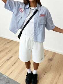 SWAVVY Quần short nam dệt kim kiểu dáng thường ngày có dây rút, quần short trắng nam. - trắng - Xem 2