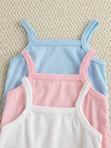 Souflis Souflis 3件套新生女宝宝休闲日常套装，柔软针织面料蝴蝶结图案吊带连体衣套装，春夏款 - 彩色 - 查看 4