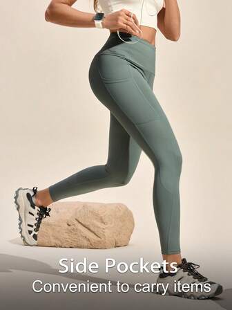 Exploreva Damen Outdoor Sport Lässig Grüne Taschen Leggings