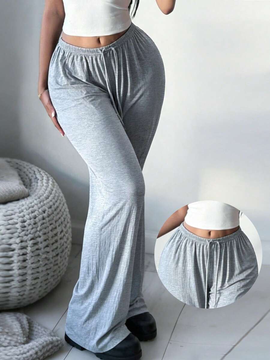 INAWLY Women's Casual Drawstring Loose Pants - Light Grey - View 1