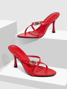 CUCCOO SZL Women's Pointed Toe Buckle Design Fashionable Elegant High Heel Sandals - Red - View 2