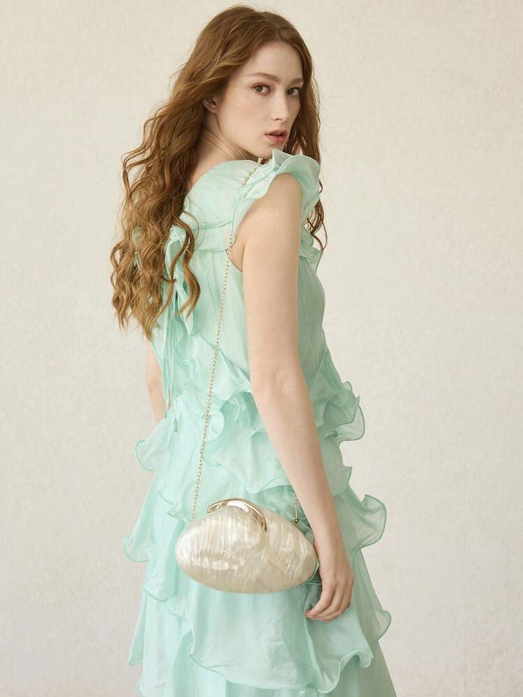 BOLSO DE MANO ELEGANTE DE ACRÍLICO PARA DAMAS CON DECORACIÓN METÁLICA ESTILIZADA, ADECUADO PARA CITAS, FIESTAS Y VACACIONES