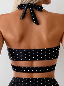 Swim Basics Women's Tropical Polka Dot Print Bikini 2 Pieces Bikini Set Set, Casual Holiday - Black and White - View 3