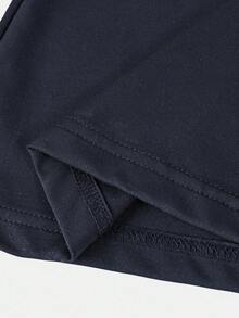 SHEIN Serisse Kids HEIN Tween Girls Zip Up Half Zip Unitard Black Romper Flared Jumpsuit,Back To School,Leisure Outing Summer Outfits - Black - View 4