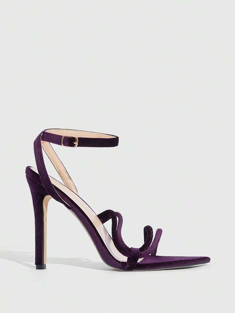 CUCCOO SZL Minimalist Chic Thin Strap Crystal Heel Sandals, Versatile High Heeled Sandals For Outdoor & Streetwear Spring Shoes Spring Break Easter Valentine's Day