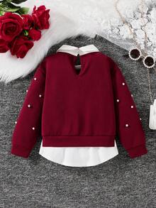 SHEIN Elladie kids Young Girl New 2-In-1 Sweatshirt With Shirt Collar, Loose Fit