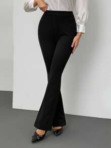 SHEIN Tall Zipper Detail Flare Pants Fall/Winter Women Back To School Modest Vintage Old Money Teacher For Women Airport, Tall Women - Black - View 4