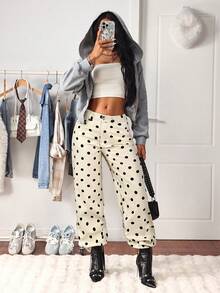 SHEIN Tall 高腰枫叶迷彩印花水洗直筒牛仔裤 - 彩色 - 查看 6