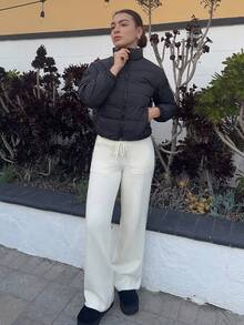 Andrea Bello 秋冬双面拉链连帽棉服大衣 - 黑色 - 查看 1