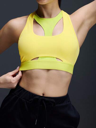 Powerista Women's Minimalist Contrast Color Hollow-Out Racerback Sports Bra