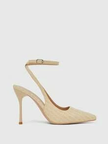 CUCCOO SZL Pointed Toe Stiletto High Heel Black Glossy Fabric Fashion Versatile Sexy Party Ankle Strap Women's High Heel Pumps, Women's Backless Pumps For Christmas Valentine's Day - 7639 Stone pattern apricot 12 - View 4