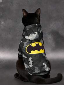 BATMAN X SHEIN 1 件可爱卡通图案印花宠物连帽运动衫，猫咪衣服，狗狗衣服，尺码 XXS-XXXXL，特小号，特大号，蝙蝠，酷炫 - 迷彩 - 查看 8
