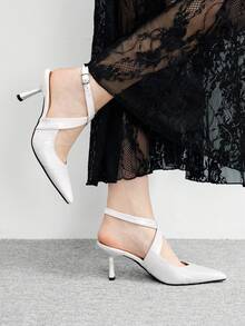 CUCCOO BIZCHIC Elegant Commuting Solid Color Criss-Cross Pointed Toe High Heel Sandals Valentine's Day - White - View 5