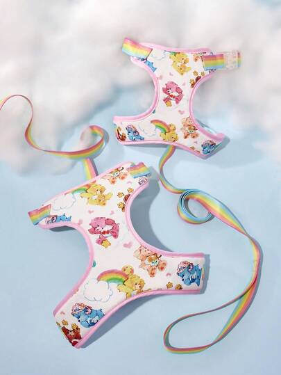 SHEIN X Care Bears 1 Set Cartoon Cheer Bear, Bear, Share Bear, Love-A-Lot Bear, Rainbow Printed Pet Harness And Leash Set, Multiple Sizes Available, Adjustable Harness Length, Suitable For Cats & Dogs