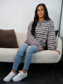 SAYEHFBABY Women's Autumn Retro Striped Turtleneck Sweater - Dark Grey - View 5