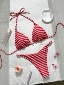 Swim Mod Women's Tropical Print Two Pieces Bikini Set, Casual Holiday Style - Pink - View 3