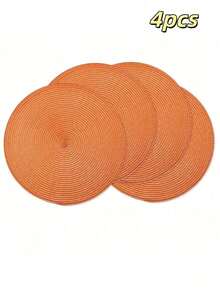 Juego de 4 manteles individuales redondos tejidos de unicolor - Material de PP con aislamiento térmico y resistencia a las quemaduras, adecuados para fiestas de cumpleaños, cenas familiares, decoración de celebraciones de inauguración de la casa - Naranja - Ver 10