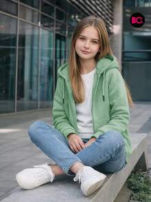 Big City Sudadera Juvenil Niña de Moda Casual Con Interior y Gorro Peluche - verde menta - Ver 1