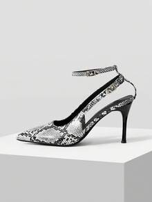 CUCCOO SZL Women's Pointed Toe Snake Skin Pattern Buckle Design Elegant High Heel Shoes, Suitable For Daily Wear Valentine's Day