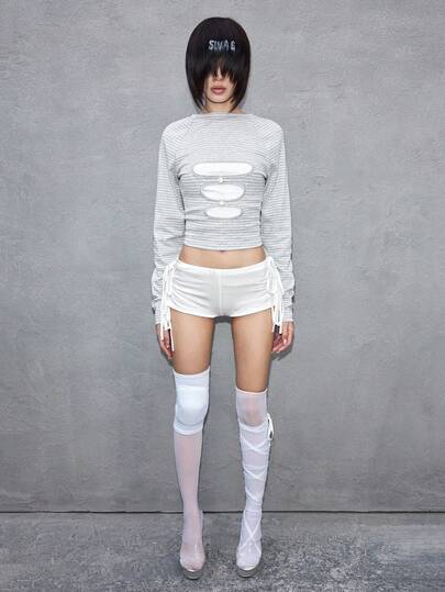 ROMWE Avant Top aderente minimalista decostruito con perline per donna