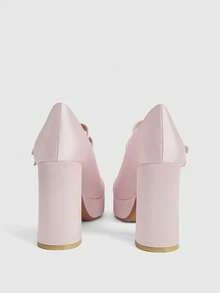 CUCCOO LuxiPop Women's Thick Sole Buckle Design Fashionable Elegant High Heels Valentine's Day - Baby Pink - View 4