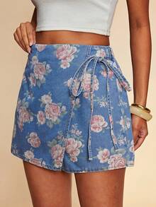 Travachic Váy quần denim xanh dương dành cho nữ với họa tiết hoa, mẫu mới cho kỳ nghỉ xuân. - Rửa trung bình - Xem 9