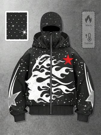 Street Life Stilvolle dunkel Kapuzen-Reißverschluss-Sweatjacke mit Strass-Verzierung für Herren