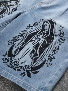 Manfinity EMRG Men's Pocket Button Graphic Casual Versatile Commute Denim Shorts - Light Wash - View 7