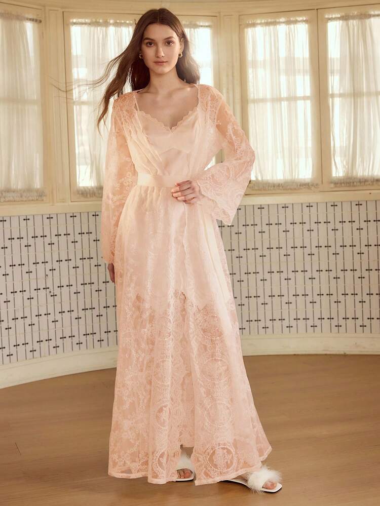 EMBROIDERED PATCHWORK ELEGANT LONG PAJAMA SET