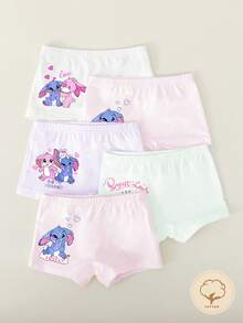 Young Girls Panties-5 Pack Cute Cartoon Elephant Bunny Heart Print Pastel Pink White Mint Lavender Boxer Style Comfortable Gentle On Skin Everyday Home Travel School Four Seasons 2026 Holiday Playtime Gift Perfect Essential