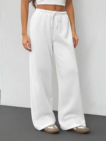 SHEIN Tall White Women's Casual Loose Front Tie Sweatpants, Suitable For Everyday Wear And Back To School Season, Autumn/Winter,Fall