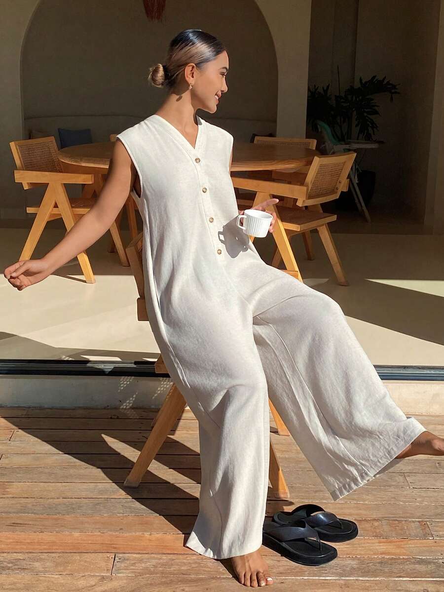 DAZY Women's Casual Sleeveless Wide Leg Jumpsuit