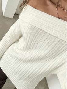 Aloruh 女士性感优雅露肩修身迷你连衣裙，长袖，纯色 - 米色 - 查看 7