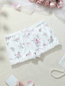 大码女式可爱花卉蝴蝶结装饰三角裤 - 白色 - 查看 4