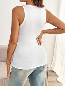 SHEIN Maternity Solid Color Ruched Sweetheart Neck Fitted Fashion Tank Top Summer - White - View 2