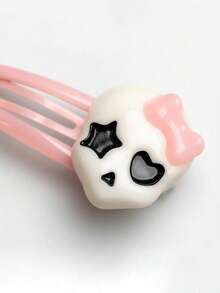 ROMWE 4 chiếc kẹp tóc hình đầu lâu và nơ hồng, kẹp tóc chấm bi dễ thương màu hồng, kẹp tóc thời trang và đa năng. - Bột đầu lâu - Xem 3