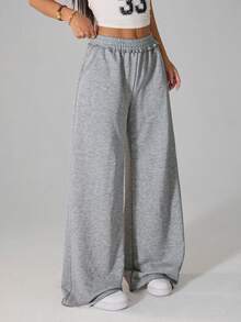 SHEIN PETITE Women's Winter Casual Sport With Fleece Sweatpants - Grey - View 3