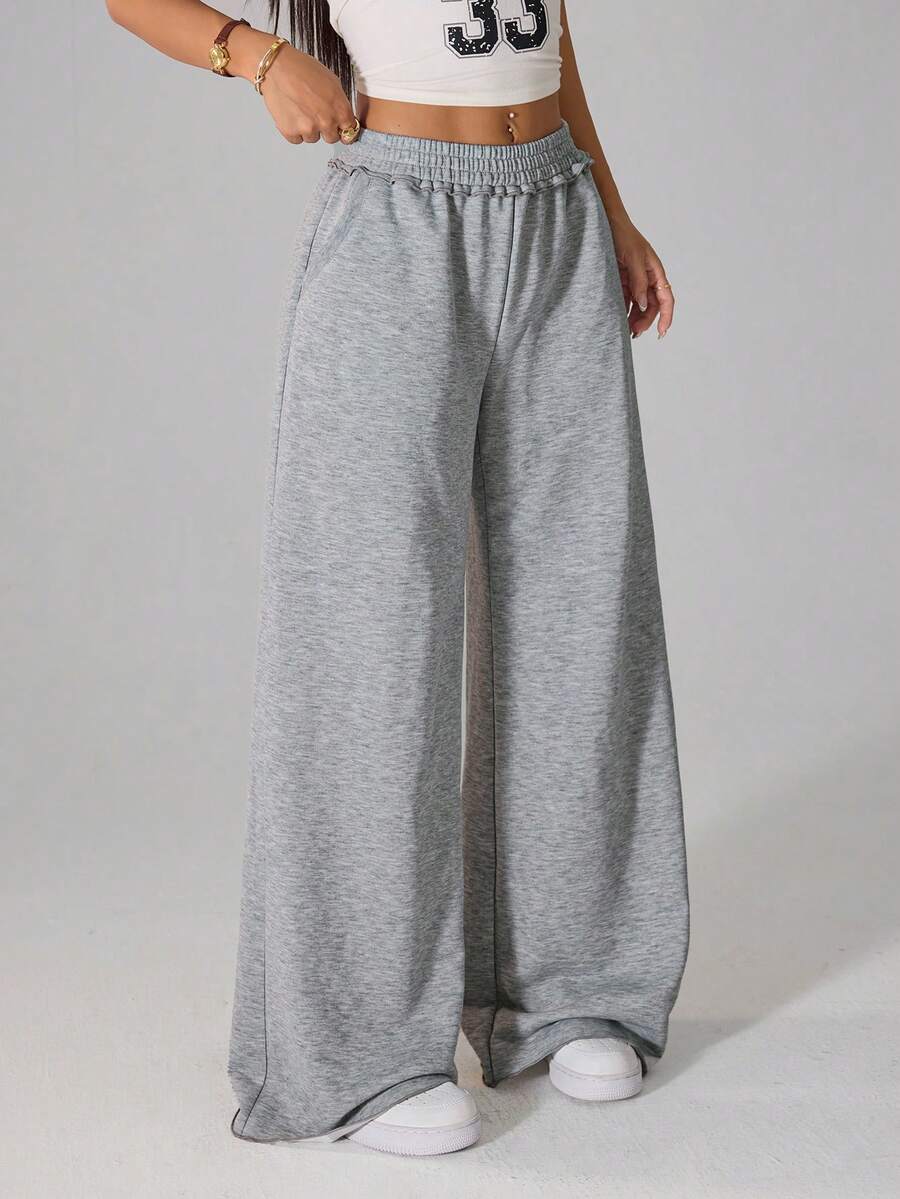 SHEIN PETITE Women's Winter Casual Sport With Fleece Sweatpants - Grey - View 1