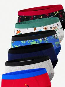5pcs/Pack Young BoyCasual Cute Game Console & Football Printed Comfortable Fashion Random Color Triangle Briefs