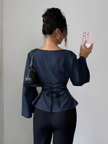 Siren Gaze Casual Shirt With Spaghetti Strap, Bell Sleeves And Round Neck