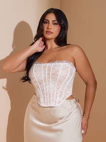 SHEIN BAE 加大码夏季海滩度假纯色蕾丝上衣，适合日常约会、夜间外出、夜总会、派对、聚会、鸡尾酒会、泳池派对 - 白色 - 查看 5