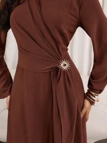 Veilorie 女士优雅纯色连衣裙，适合派对穿着 - 棕色 - 查看 7