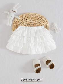 Cozy Pixies Baby Girl Textured Jacquard Fabric Tiered Ruffle Hem Skort With Lining - White - View 1