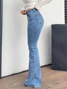 Jeta Ari 女式休闲水洗水钻喇叭牛仔裤 - 中等水洗藍 - 查看 6