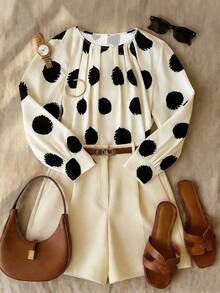SHEIN Franclia Blusa holgada con lunares grandes para mujer