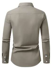 Manfinity Mode Men's Solid Color Regular Shoulder Front Button Casual Business Long Sleeve Shirt - Green - View 2