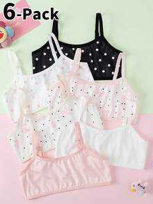 6pcs Camisole Undershirt untuk Anak Perempuan, Desain Minimalis & Segar, Tali Bahu yang Dapat Diatur, Cocok untuk Usia 8-12 Tahun - MultiWarna - View 1