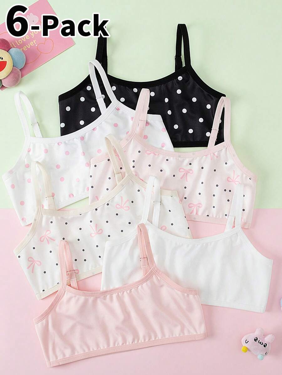 6pcs Camisole Undershirt untuk Anak Perempuan, Desain Minimalis & Segar, Tali Bahu yang Dapat Diatur, Cocok untuk Usia 8-12 Tahun - MultiWarna - View 1