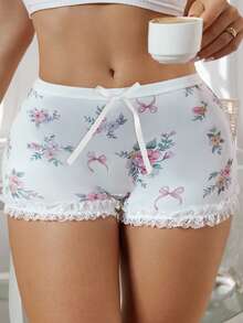 大码女式可爱花卉蝴蝶结装饰三角裤 - 白色 - 查看 3
